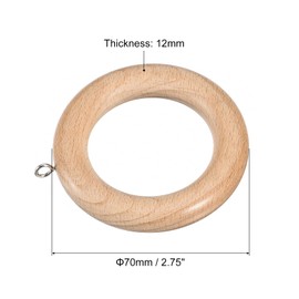 sourcing map 6Pcs Wooden Curtain Drapery Rings, 2.75 Inch Curtain Wood Ring Hook with Screw Eye for Curtain Drapery Rod, Natural
