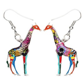 NEWEI Cute Enamel Giraffe Earrings Dangle Fashion Animal Earrings Jewelry For Women Charms Giraffe Gifts (Multicolor)