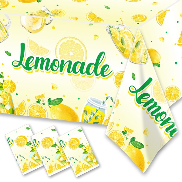 3Pcs Lemonade Table Cloth-Yellow Lemon Theme Disposable Plastic Table Covers