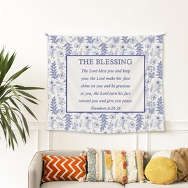 EGBTL Floral Christian Tapestry, Christian Wall Tapestry for Prayer Room, Religious Numbers 6:24-26 Bible Verses Tapestries Wall Hanging Decor for Home Bedroom Living Room Church, 50x60 Inches