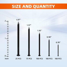 5 Sizes Hardware Nails Assortment Kit, Flat Nails for Picture Wall Hanging, Wood Nails, Common Nails Hanging Nails, Black, 400 PCS