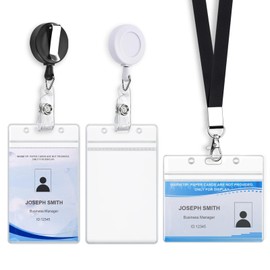 Mcyye 3 Pack Id Card Name Badge Holders Retractable Clip, Premium Badge Reel with 24 inches Pull Cord, Vertical & Horizontal Clear Id Card Protector with Black Lanyard, No Paper Card, Combine Freely