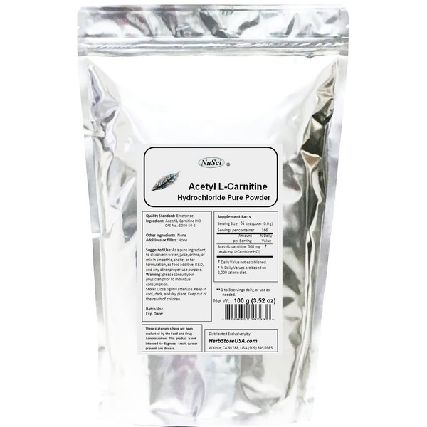 NuSci NuSci ALC Acetyl L-Carnitine HCl Powder Pure Form (100