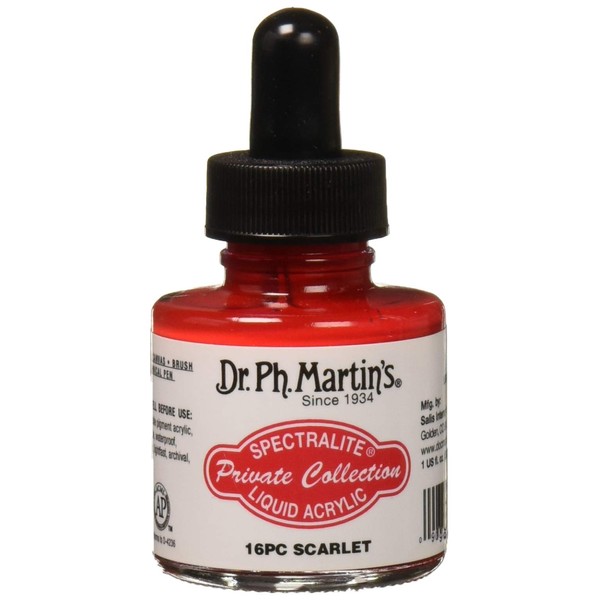 Dr. Ph. Martin's Spectralite Private Collection Liquid Acrylics (16PC) Arcylic Paint Bottle, 1.0 oz, Scarlet