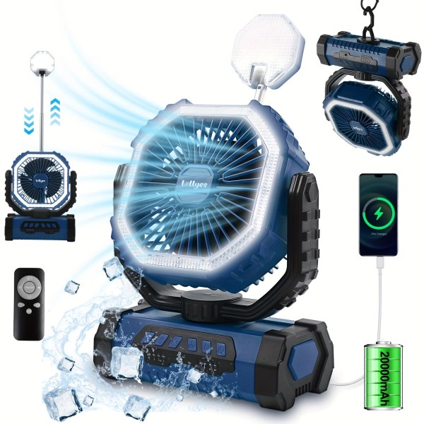 Up to 96hours Battery Portable Camping Fan w/ 20000mAh Rechargeable