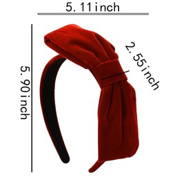 Red Velvet Bow Bowknot Headband for Women Girls Christmas Bow Hairband Hair Ribbon Top Knot Headbands Headdress Dark Red Hair Bow for Festival Costume Accessories