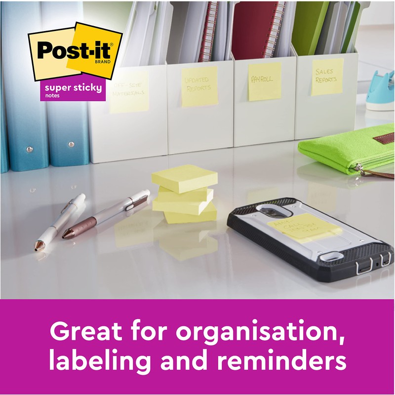 Post-it Super Sticky Notes Canary Yellow, Pack of 6 Pads,