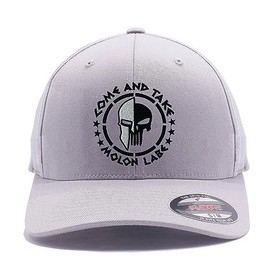 Spartan Skull Warrior Helmet Molon Labe/ΜΟΛΩΝ ΛΑΒΕ - Come and Take Embroidered Flex Baseball Hat (Silver, L/XL)
