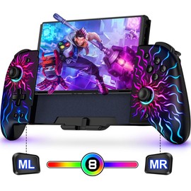 Switch Joypad Controller Compatible with Switch and Switch OLED Console, Full-Size Grip Wireless Switch Pro Controller with 9 Color Lights - model: Lightning