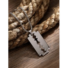 HAQUIL Razor Blade Necklace, Silver Plated Stainless Steel Razor Blade Pendant, Box Chain, Gothic Punk Rock Hip Hop Jewelry Gift for Men