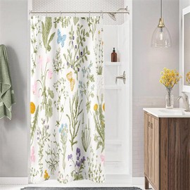 MAYZUS Small Stall Shower Curtain 36 x 72 Inch, Half Narrow Dorm Vintage Botanical Fabric Shower Curtain, Sage Green Beige Cute Boho Floral Aesthetic Bathroom Shower Curtain Set with Hooks