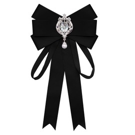 GHTIYLP Bow Tie for Women, Pre-Tied Ties for Women Adjustable Girls Uniform Tie Ribbon Rhinestone Bow Tie for Wedding Party (Black)