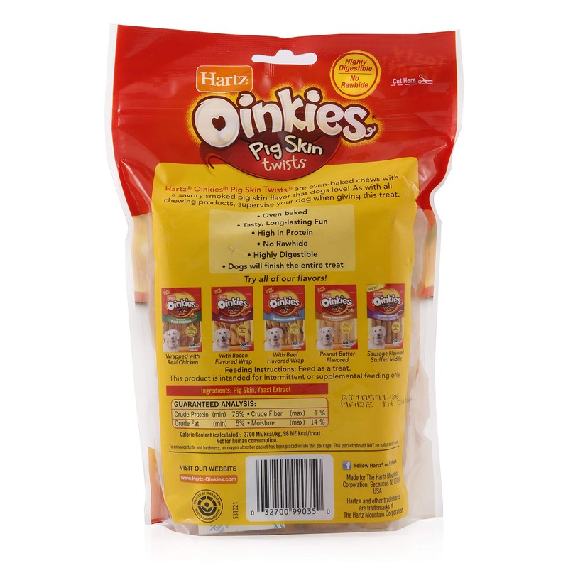 Hartz Oinkies Pig Skin Twists 3" (10 Pack)