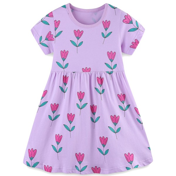 Toddler Girls Dress Clothes Spring Summer Short Sleeve Cotton Casual