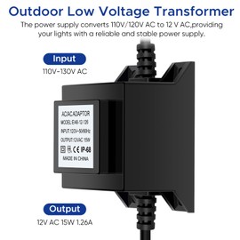 Karyoosi Low Voltage Landscape Transformer, Outdoor Low Voltage Transformer 110/120V AC to AC 12V 1.26A 15W, Power Supply Waterproof for Landscape Lighting, Fountain Lighting, Pool Light