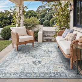 GENIMO Outdoor & Indoor Area Rug 5'x8', Waterproof, Non-Shedding, Easy Cleaning, Boho Mat for Patio, Living Room, Balcony, Dining Room, RV, Deck, Bedroom, Camping, Outside Carpet,Blue