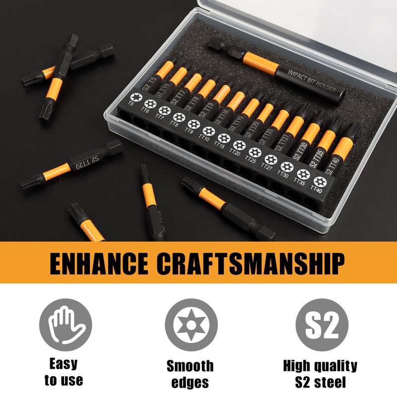 MulWark 2" Torx Bits 14pcs T5-TT40 Torx Socket Set -
