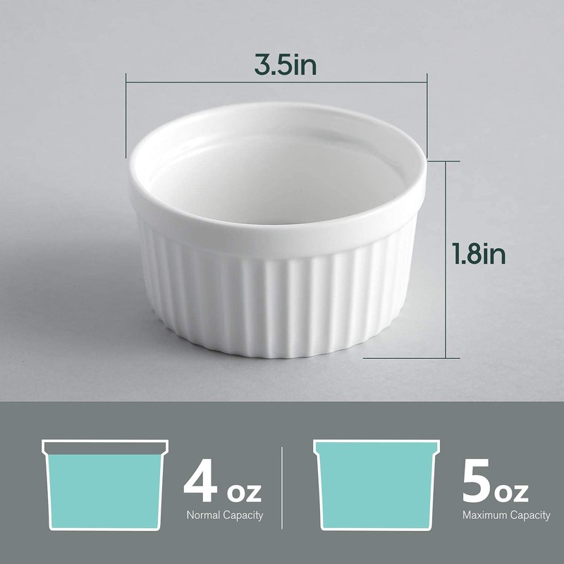 Samsle Porcelain Ramekins 4 oz Oven Safe, Small Souffle Dishes