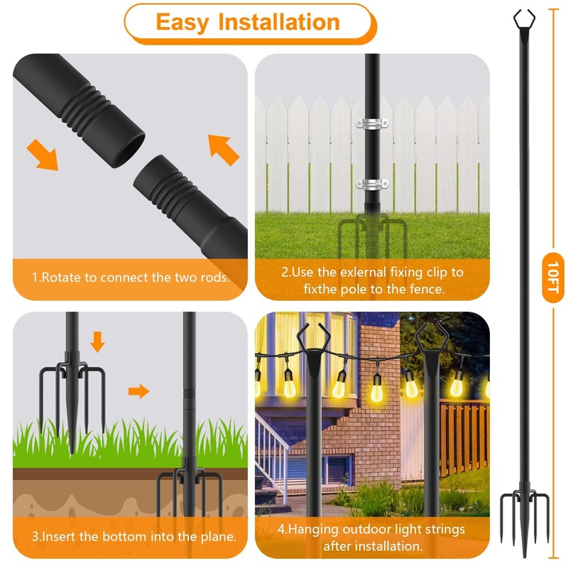 LETIANPAI 4 Pack String Light Poles,10 Ft Metal Poles with