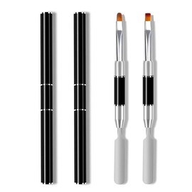 Plastiknägel Nagelbürsten, 2pcs Nail Art Bürsten, Dual-Ended Polygel Brush & Picker Werkzeug, Magic Extender Gel Werkzeug für UV/LED Nail Art, Acryl Nägel Erweiterung, Erweiterungen Builder,schwarz