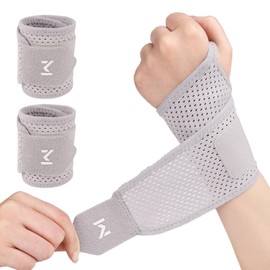CAIJ Grey 2 Pieces Wrist Fitness Bandage, Breathable Wrist Support for Wrist Vein Sprains, Tendonitis or Sports, for Left or Right Hand