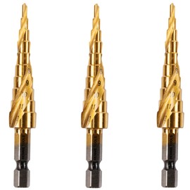 3 Pack - 3mm to 12mm Spiral Flute Step Drill Bits High Speed Steel Titanium Coated, Metric Hex Shank, HSS Tool Set for DIY Plastic Wood Steel Metal Aluminum. Cone Cutter Hole Cutter Drill Bits