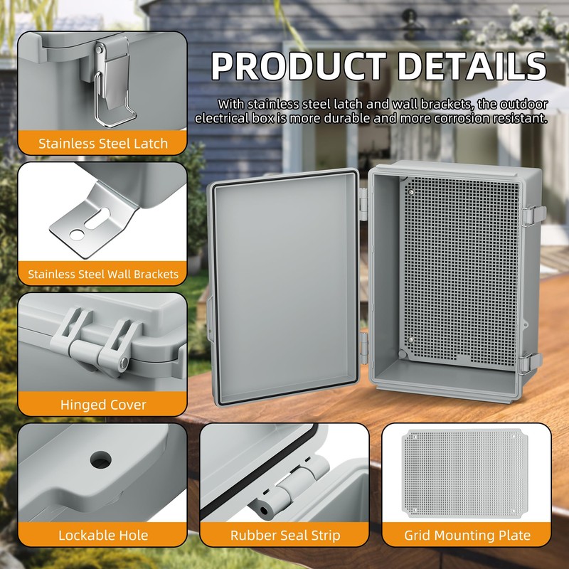 Joinfworld Waterproof Box for Electronics Outside 11.4x7.5x5.5 Outdoor Weatherproof Electrical