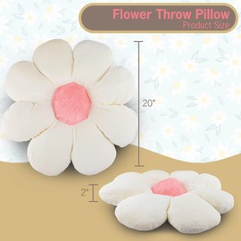 Thandie and Rue Decorative Flower Pillow, Plush Cute Flower Shaped Seating Cushion for Floor, Reading Nook.
