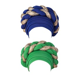 zhxinashu - 2 sombreros africanos para mujeres negras, turbantes africanos con lentejuelas, para mujer, moda, Azul + verde, Talla única