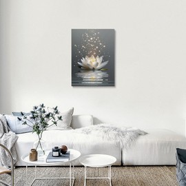 Framed Elegant and Modern Lotus Flower Canvas Prints Wall Art Zen Meditation Lotus Flower Pictures Paintings Canvas Wall Decor for Living Room Bedroom Wall Decorations Ready to Hang (12''X16'')
