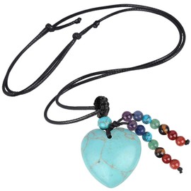 Nupuyai Green Howlite Turquoise Love Heart Crystal Stone Pendant Necklace for Women, 7 Chakra Beads Healing Stone Pendant with Adjustable Cord, 78cm
