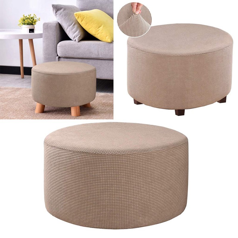 Baoblaze Ottoman Slipcovers Round Footrest Footstool Covers Stretch Storage Ottoman