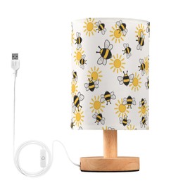 Wusikd Bee Insect Table Lamp Cute Bee LED Desk Light USB Nightstand Lamp with Non Slip Wood Base & Eye-Friendily Lampshade for Living Room Bedroom Dorm Home Office Desk Decor