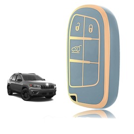 TOOMUME Car Key Cover TPU, Car Key Case Fit for Jeep Cherokee Renegade Compass Wrangler Dodge Challenger Charger Ram 1500 Chrysler 300C Fiat, Protective Key Fob Cover Key Fob Case - Smart Key