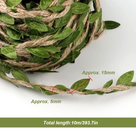 GEBAUM Jute Twine with Leaf - 2 Rolls Artificial Leaf Leaves Vine, 20 m Green Leaf Wire Rattan Decoration for DIY Headwear, Bags, Garland, Wedding Party