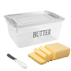 Yomjarl Butter Dispenser Box for Refrigerator,Butter Dish with Airtight Lid,BPA Free Butters Sticks Container with Butters Knife for Countertop kitchen decor and accessories,Clear Fridge Storage Box