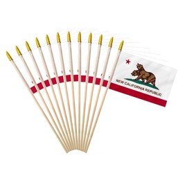 PLAIEI New California Republic State Handheld Stick Flag 4x6 inches 12 Pack Small Mini Calif Cali CA Two Head Bear Flag On Speartip Wooden Stick For Patriotic California Themed Festival Events Party Decoration