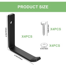 Pack of 4 Heavy Duty Wall Hooks, J Shape Garage Hooks, Black Universal Hooks for Screws, Coat Hooks, Heavy Duty, for Hanging, Bulky Items, Wall Mount (Four Large Black)