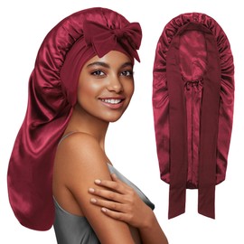 PHILIGHTS Long Bonnet with Tie Band, Satin Silk Hair Bonnet for Sleeping Women, Double Layer Sleep Bonnets for Women, Silky Sleep Cap for Curly Hair & Braids