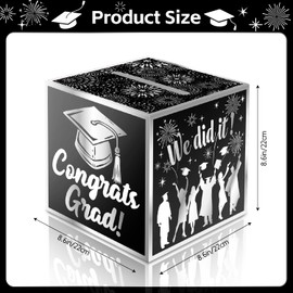 JWSCYSY Graduation Card Box Holder, Congrats Grad Foldable Cardboard Decorations Box for Graduation Party Favors Decor Party Supplies (Black Silver)