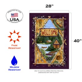 Toland Home Garden Lakeside Welcome 28 x 40 Inch Decorative Outdoors Lake Cabin Canoe Fishing House Flag