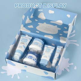 Milk Skincare Set Girls Gifts - 8Pcs Milk Skin Care Sets & Kits for Teens - Skin Care Kit for Women Kids Teenage Girls with Cleanser, Toner, Eye Cream, Serum, Sunscreen, Face Cream, Scrub, Bag