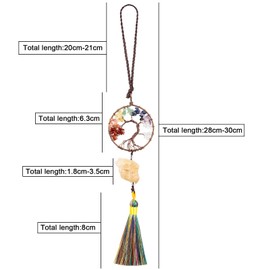 Nupuyai Citrine Tree of Life Tassel Hanging Ornament, Reiki Healing Irregular Raw Stone Feng Shui Crystals Good Luck Car Home Office Decor
