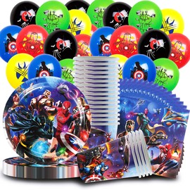 Super Hero Party, Boy's Birthday Party Table decorations,80Pcs Party Tableware Set, Hero Party Supplies Set with Plates;Cups; Napkins und Balloons