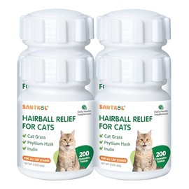 4 Bottles Hairball Tablets for Cats - Cat Hairball Remedy - with Natural Ingredients & Vitamins - Kitten Furball Tablets