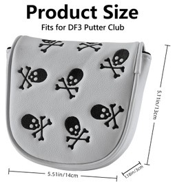 Gbourly Embroidery Skeleton Skull Golf Club Mallet Putter Head Cover Fits for DF3 Club Magnetic Closure Center Shafted PU Leather Headcover (White)