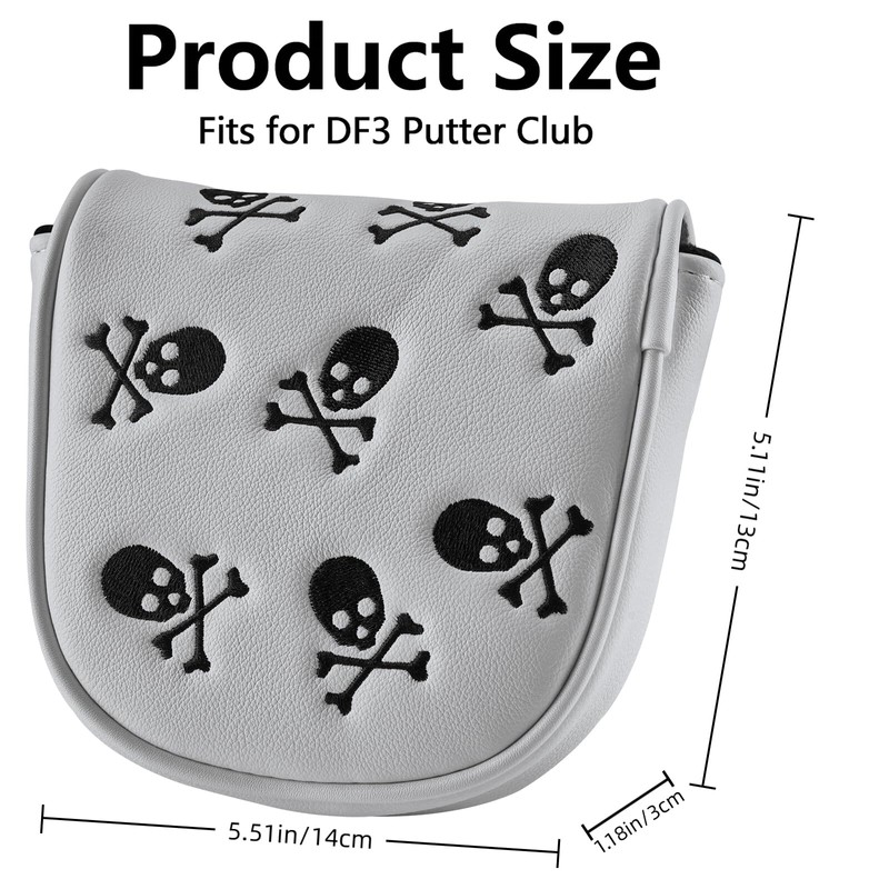 Gbourly Embroidery Skeleton Skull Golf Club Mallet Putter Head Cover