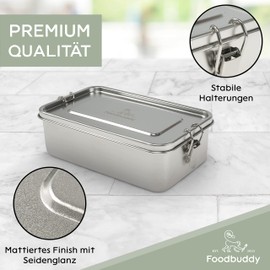 Foodbuddy® Premium Silk Gloss Stainless Steel Lunch Box 1400 ml Lunch Box with Divider and Great Recipes Leak-Proof Bento Box Children's Lunch Box