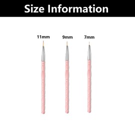 3 Pcs Thin Nail Art Brushes, Reusable Fine Nail Art Tools With Pink Handle, For Diy Painting(7/9/11mm)