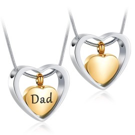 Double Heart Urn Necklaces for Ashes for Dad Moom, Stainless Steel Cremation Jewelry for Ashes Keepsake Memorial Pendant Jewelry